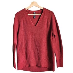 Athleta Merino Wool Blend Red Crew Neck V Neck Sweater